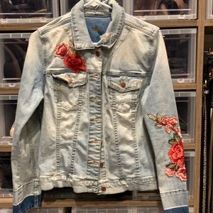 Kut denim Jean jacket with floral embroidery Sz L